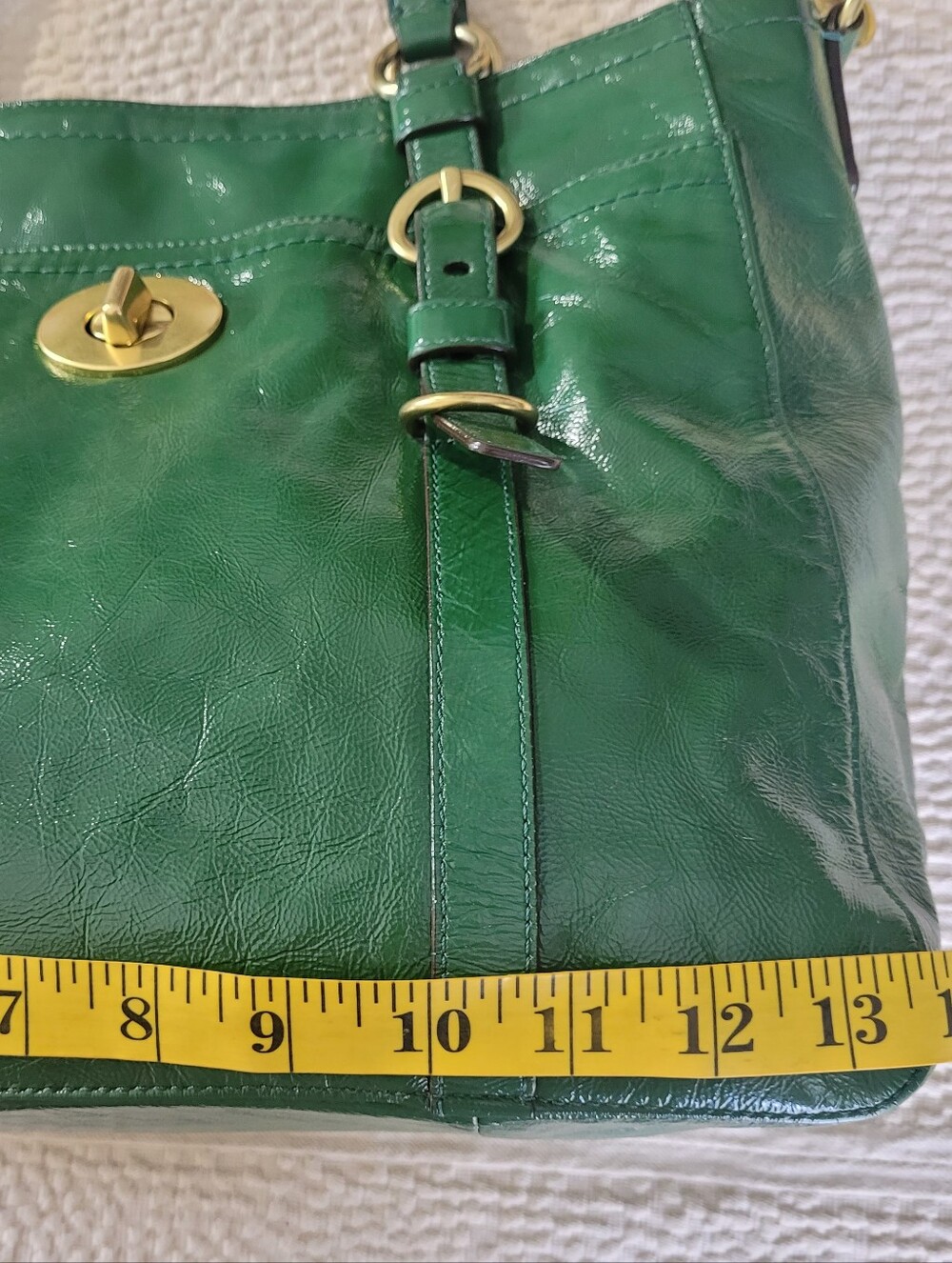 Vintage Coach F14022 Ergo Chelsea Green Patent Leather Pleated Tote Bag Purse - Picture 13 of 16